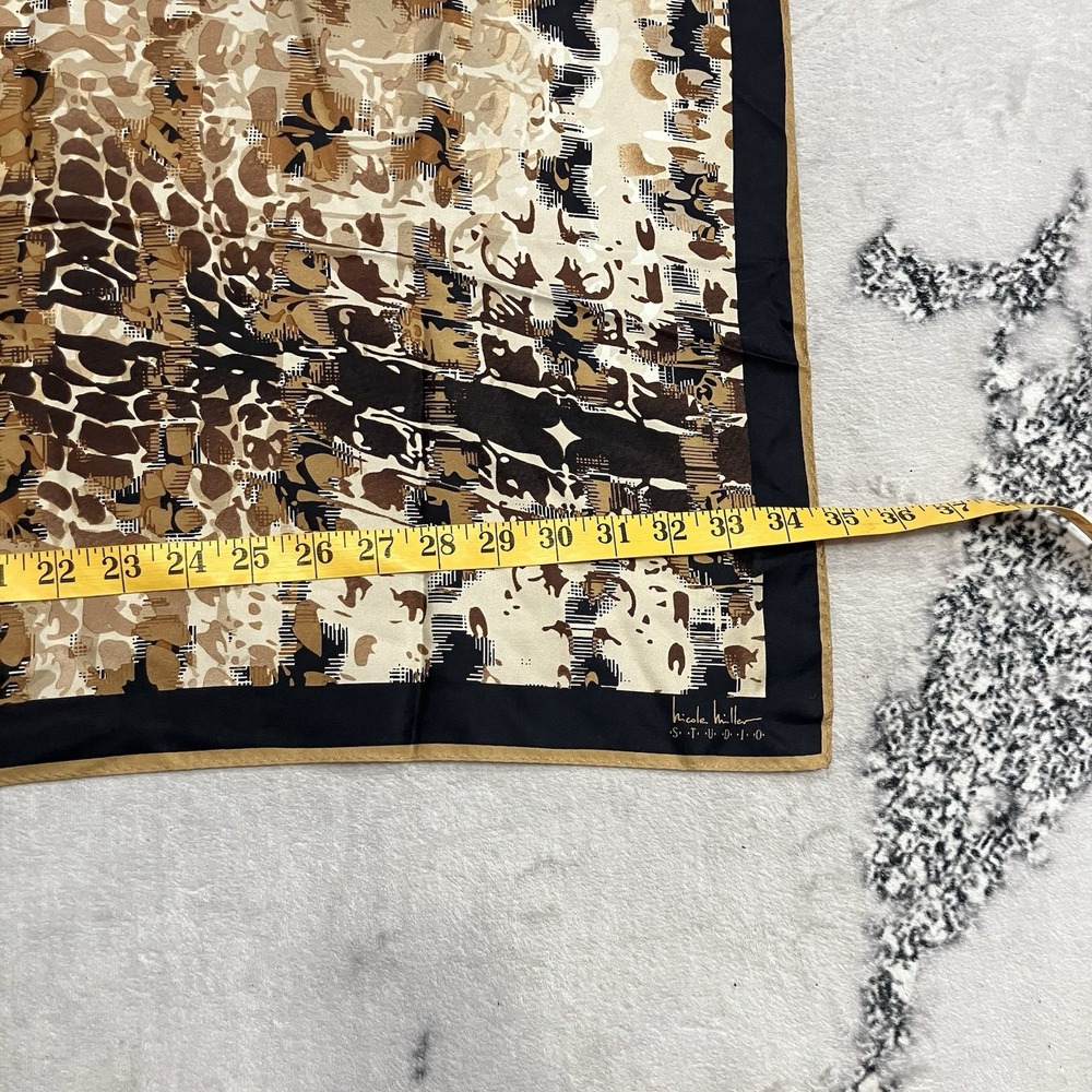 Nicole Miller‎ Silk Scarf Brown Animal Print Square Satin NWT Luxury Wrap - Picture 6 of 14